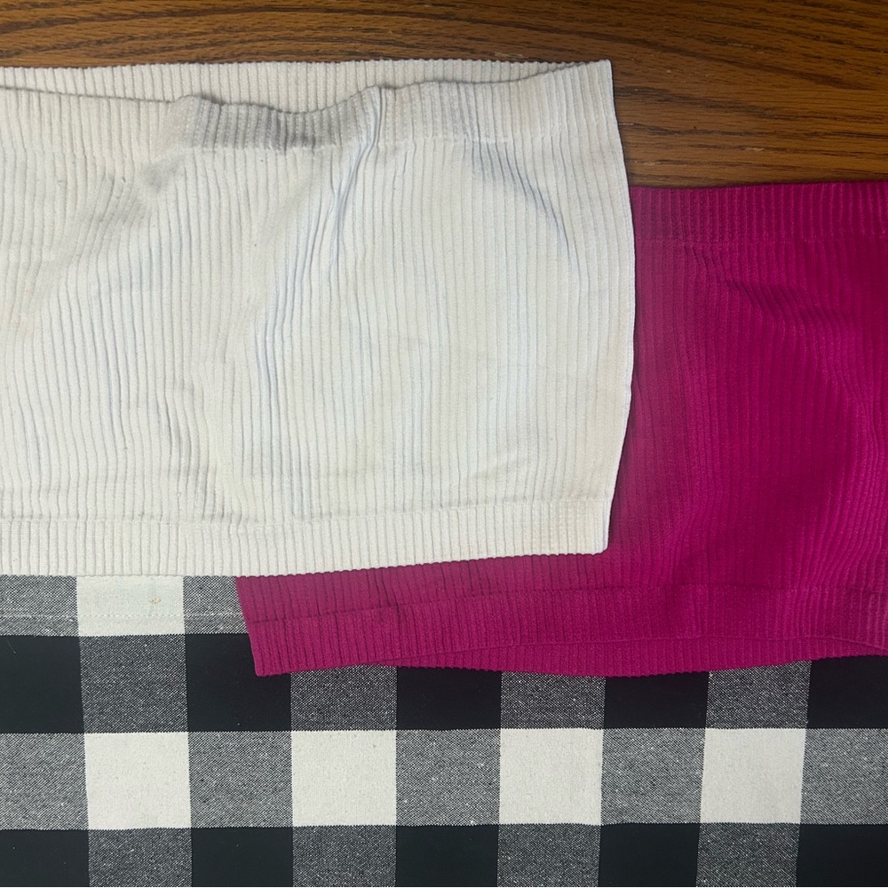 women’s tube top Ribbed - White and Pink